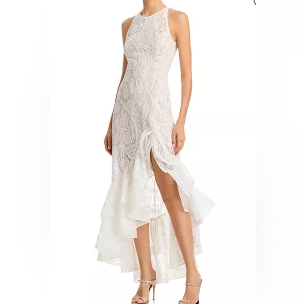 Bronx and Banco White High Low Lace Dress